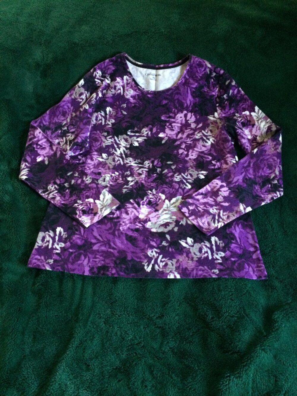 Croft & Barrow Top Blouse Floral Purple Long Sleeve Petite Medium (PM)